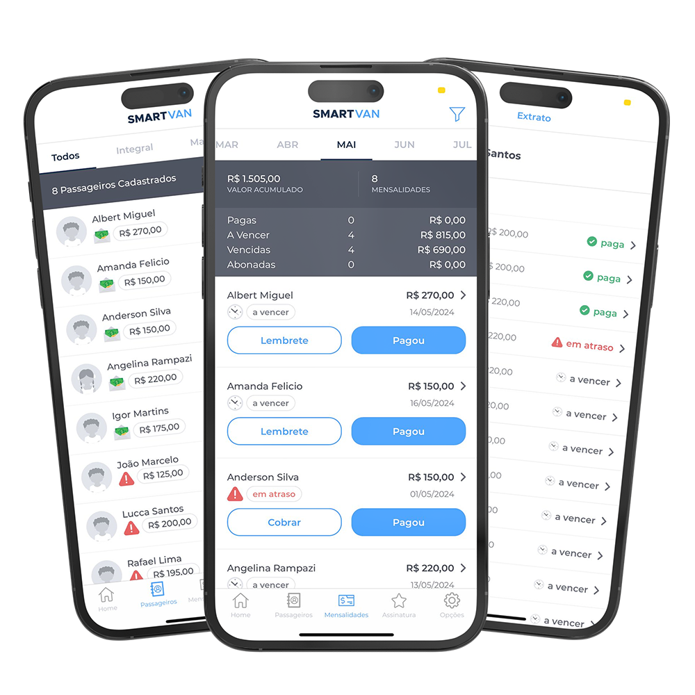 tres telas exibindo telas do aplicativo smartvan tres telas exibindo telas do aplicativo smartvan